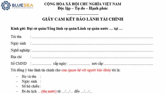 Giấy cam kết bảo lãnh tài chính